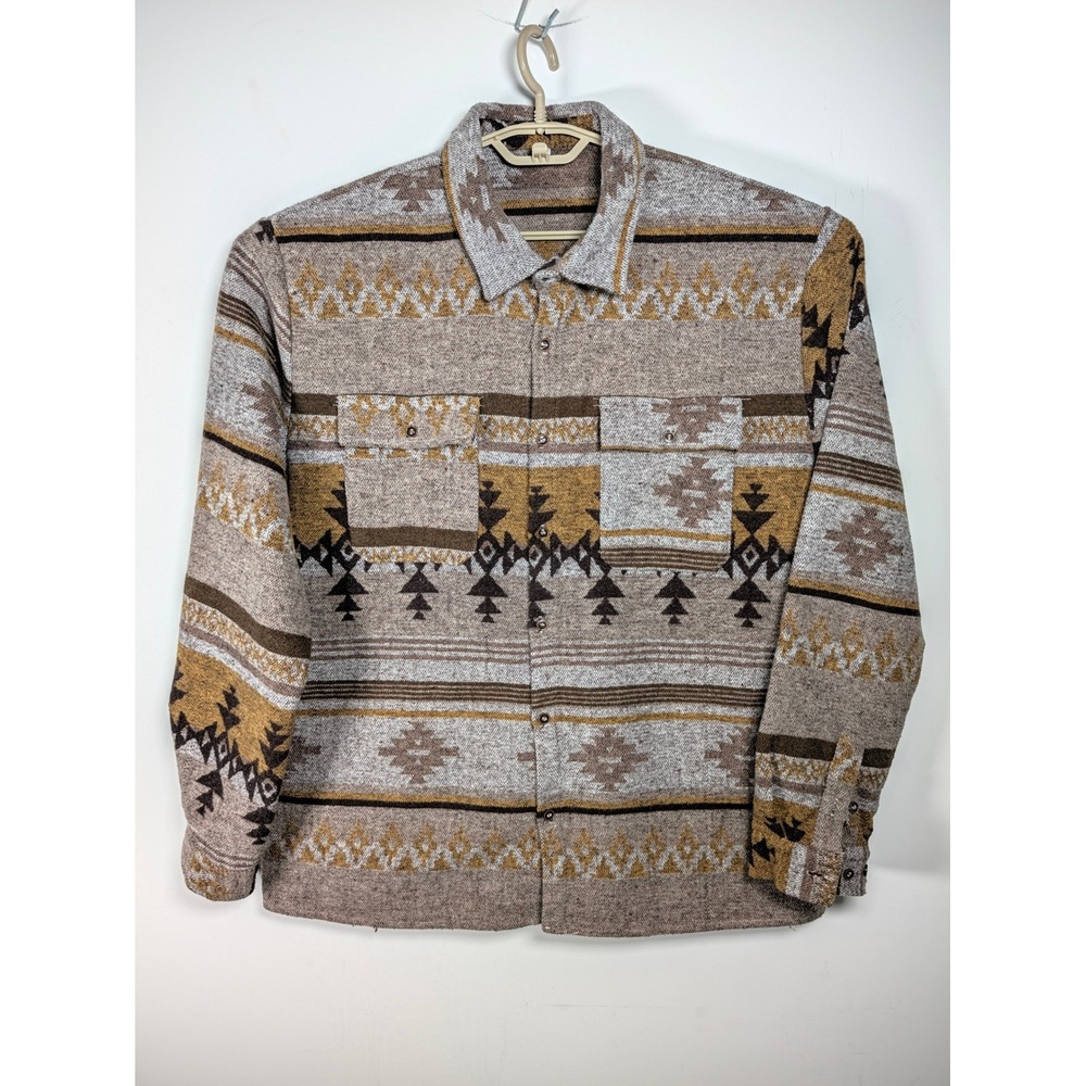 Unbranded Vintage Mens Button Up Shirt Aztec Southwestern Cotton Blend Brown L